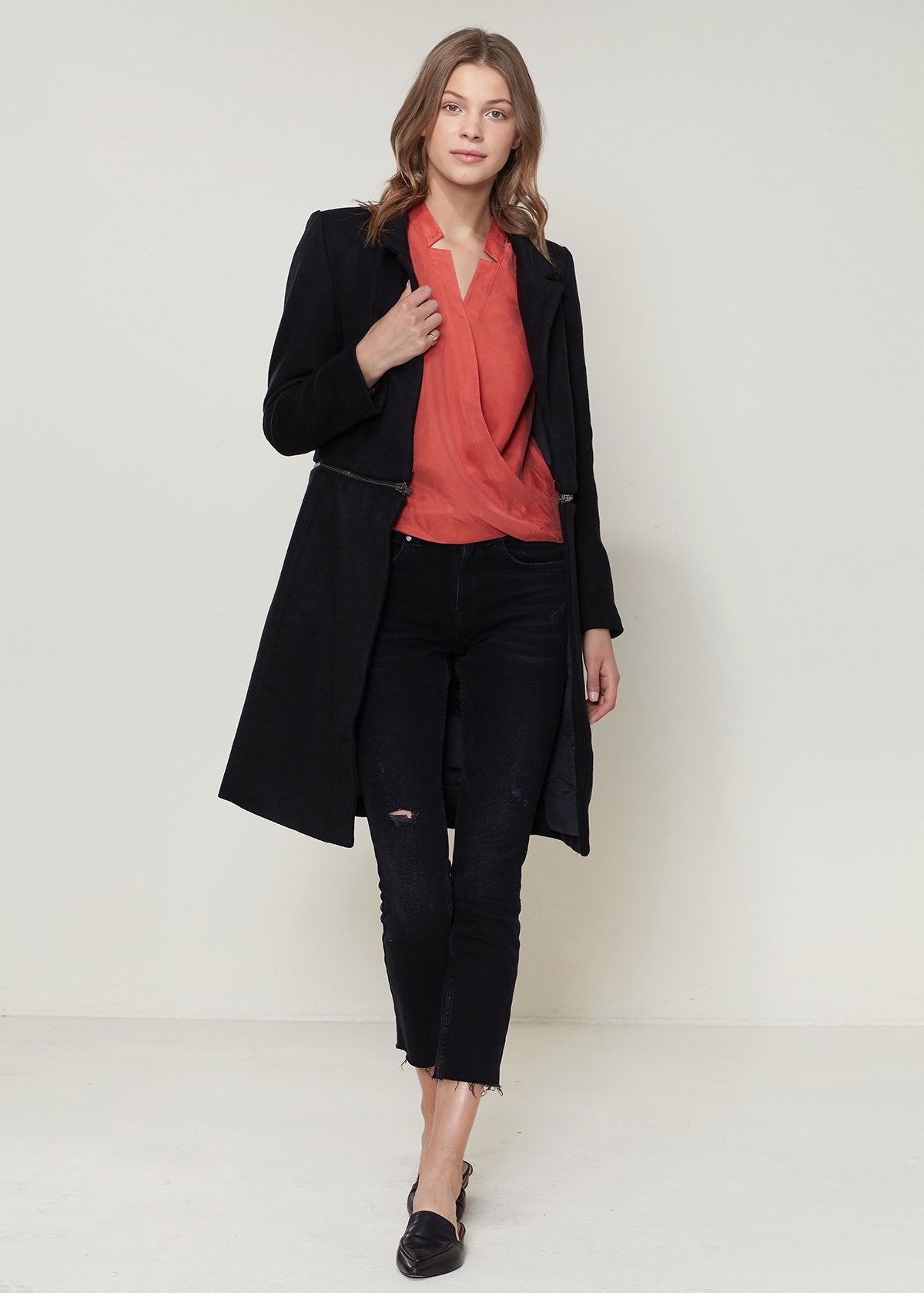 Women's Wool-blended Open Front Jacket In Black